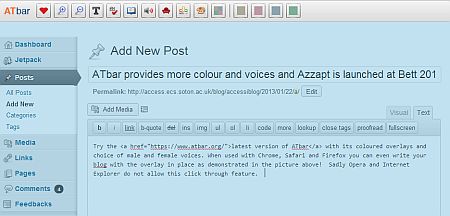 ATbar overlay in WordPress
